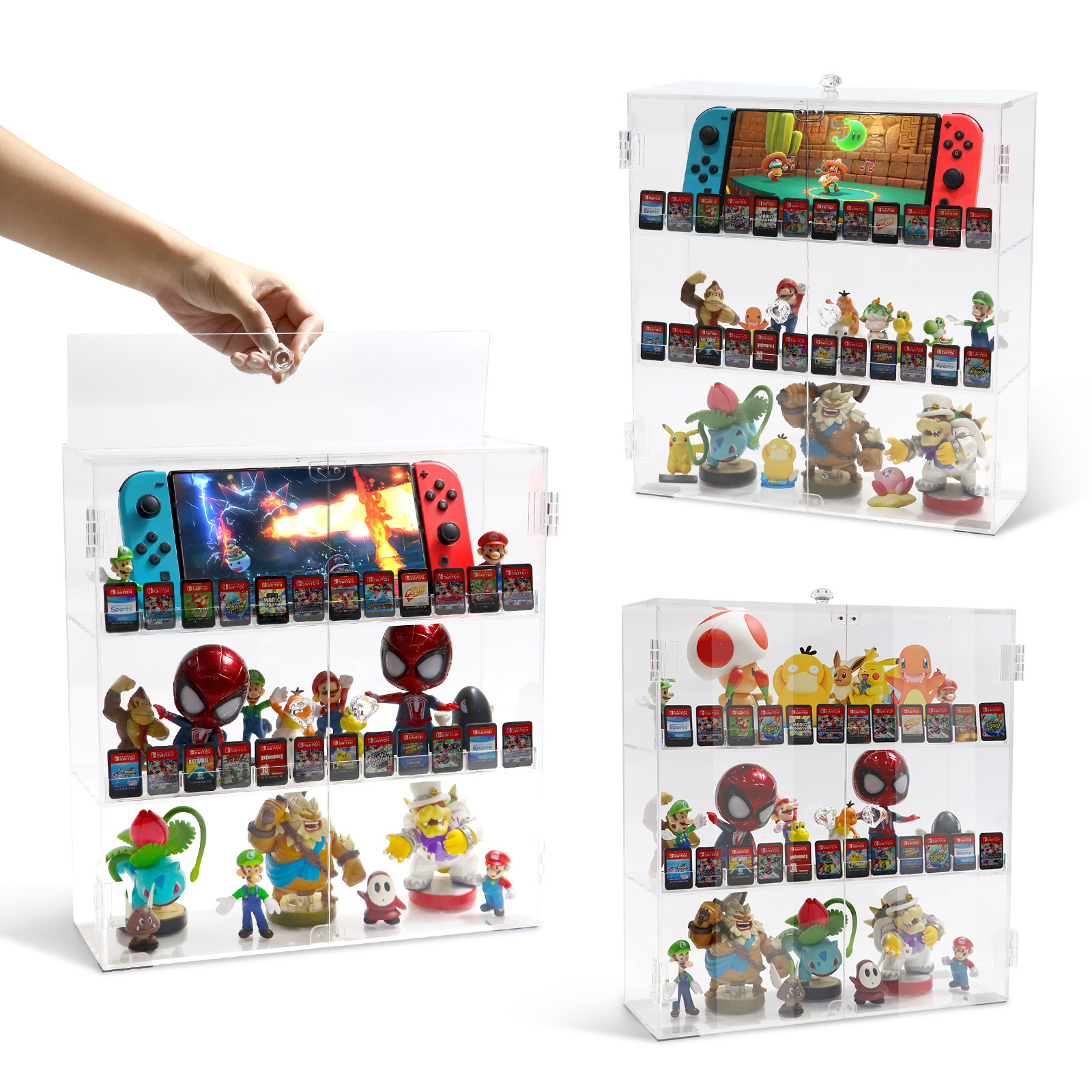 Acrylic transparent storage display cabinet For Nintendo Switch Console / game dolls / game cards Stand Holder Case JYS-NS255