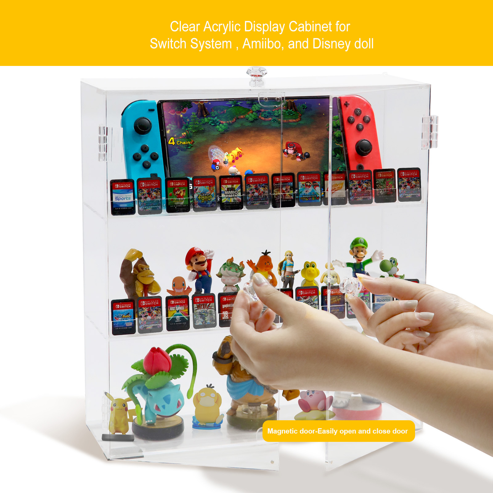 Acrylic transparent storage display cabinet For Nintendo Switch Console / game dolls / game cards Stand Holder Case JYS-NS255