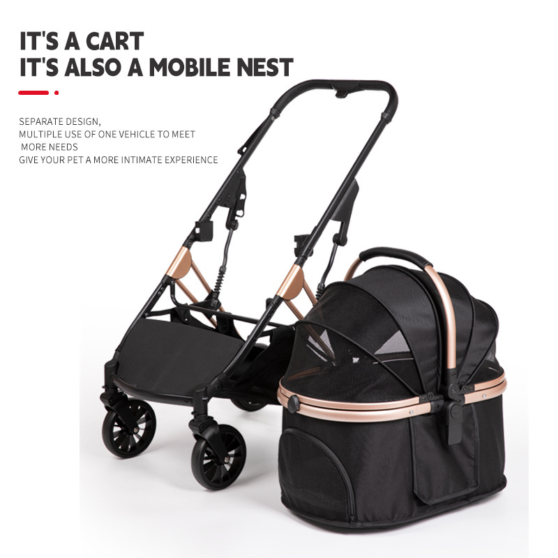 2 in 1 Detachable pet carrier stroller Foldable 4-Wheel Zipperless Pet Stroller for Dogs and Cats outdoor Travel