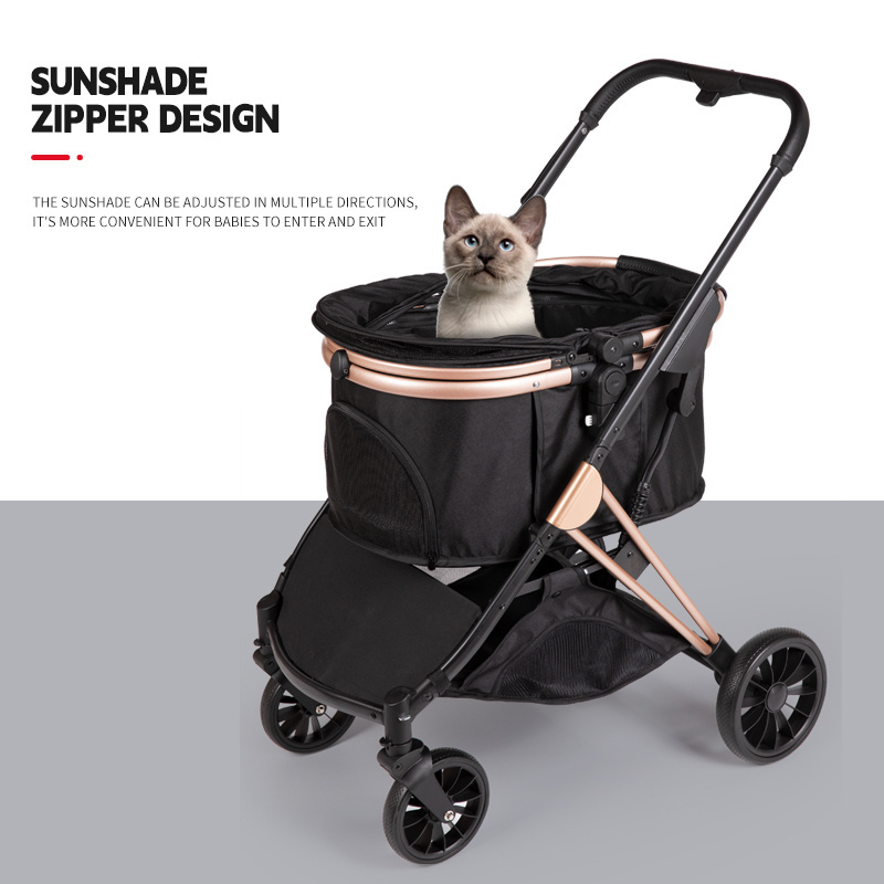 2 in 1 Detachable pet carrier stroller Foldable 4-Wheel Zipperless Pet Stroller for Dogs and Cats outdoor Travel