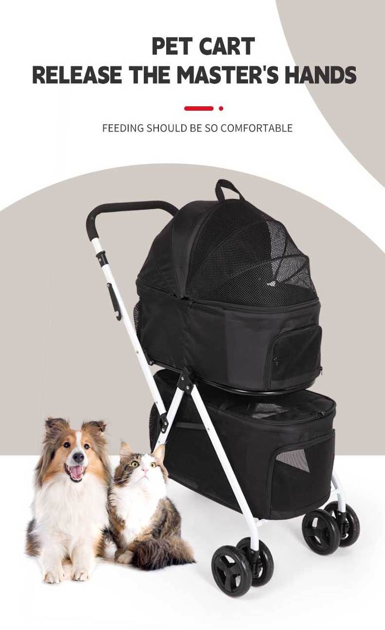 4 wheel foldable double pet stroller detachable carrier bag twin pet stroller for two dogs BestSuppliers