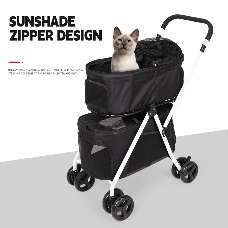 4 wheel foldable double pet stroller detachable carrier bag twin pet stroller for two dogs