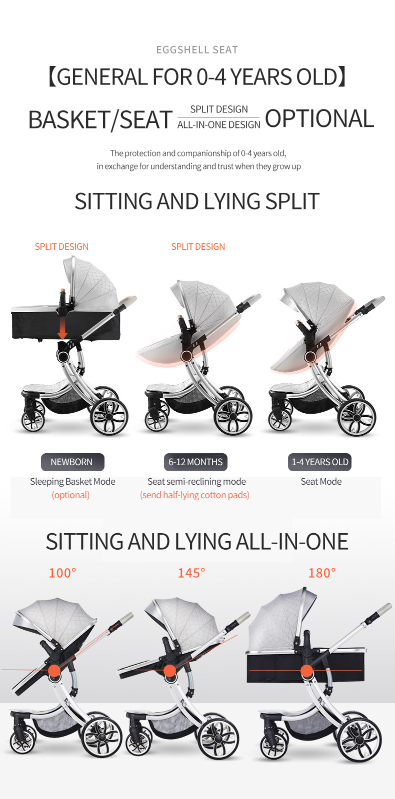 Luxury high quality egg shell baby stroller for Europe market baby travel  push chair for 0-36 months babies