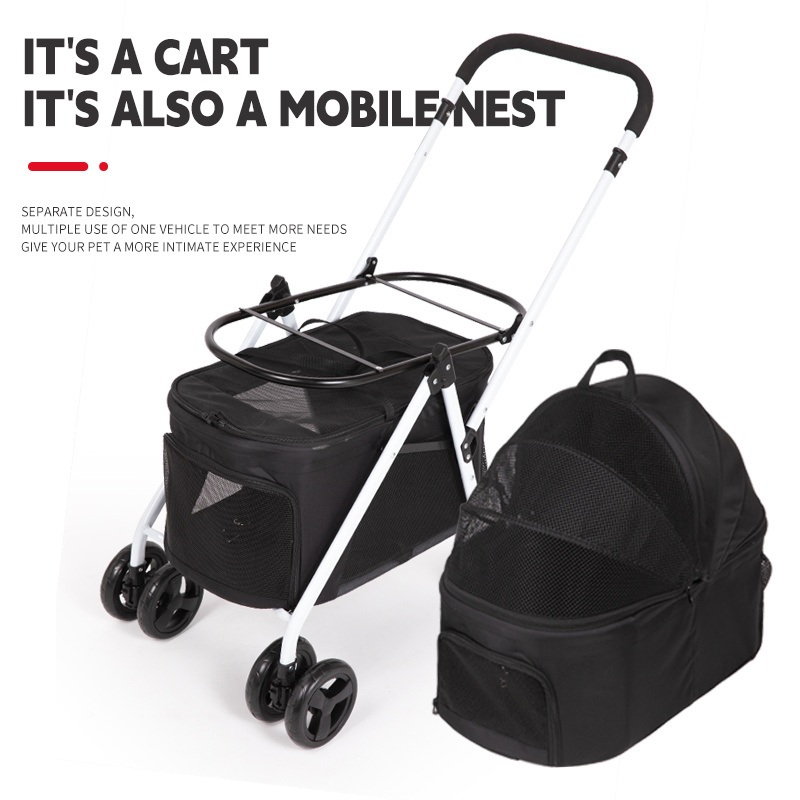 4 wheel foldable double pet stroller detachable carrier bag twin pet stroller for two dogs