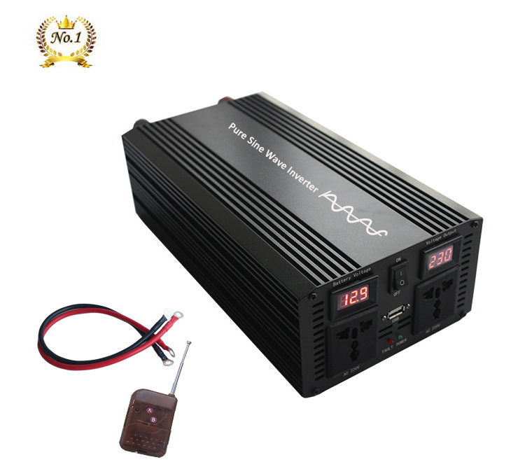 2000 watt Double Display universal AC Port Pure sine wave Power inverter with single USB DC 12V 24V to AC 220V 110V 50/ 60Hz