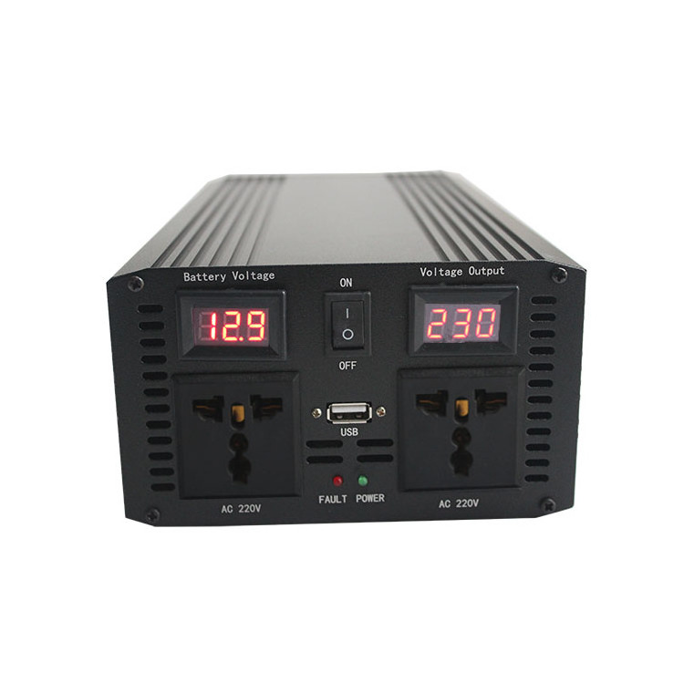 2000 watt Double Display universal AC Port Pure sine wave Power inverter with single USB DC 12V 24V to AC 220V 110V 50/ 60Hz