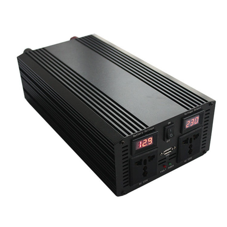 2000 watt Double Display universal AC Port Pure sine wave Power inverter with single USB DC 12V 24V to AC 220V 110V 50/ 60Hz