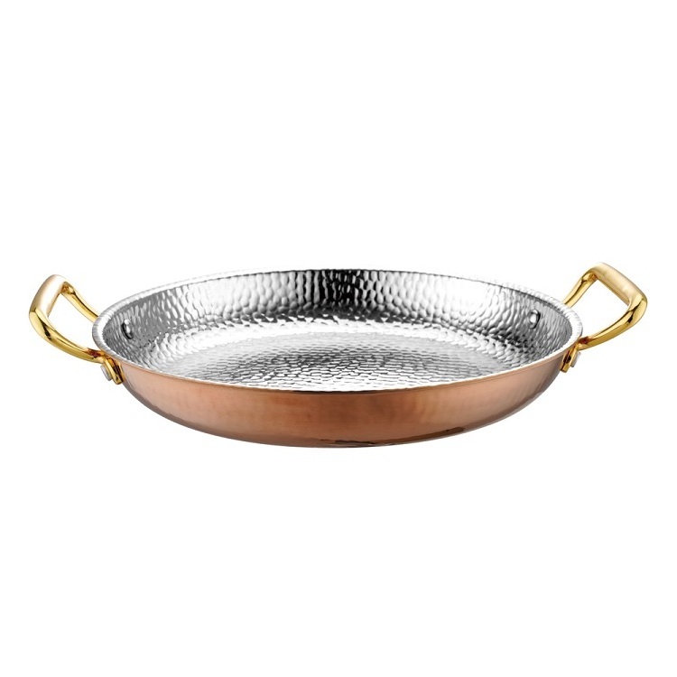 Restaurant Gold Handle Frying Pans Copper Cookware Triply Three Layer 304 Stainless Steel Non Stick Spanish Seafood Paella Pan