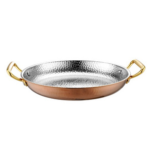 Restaurant Gold Handle Frying Pans Copper Cookware Triply Three Layer 304 Stainless Steel Non Stick Spanish Seafood Paella Pan