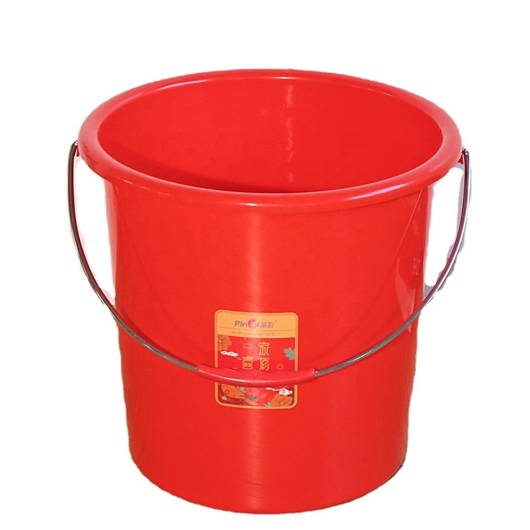 Support OEM Customization Stainless Steel Handle Red Water Pail PP Plastic Water Bucket