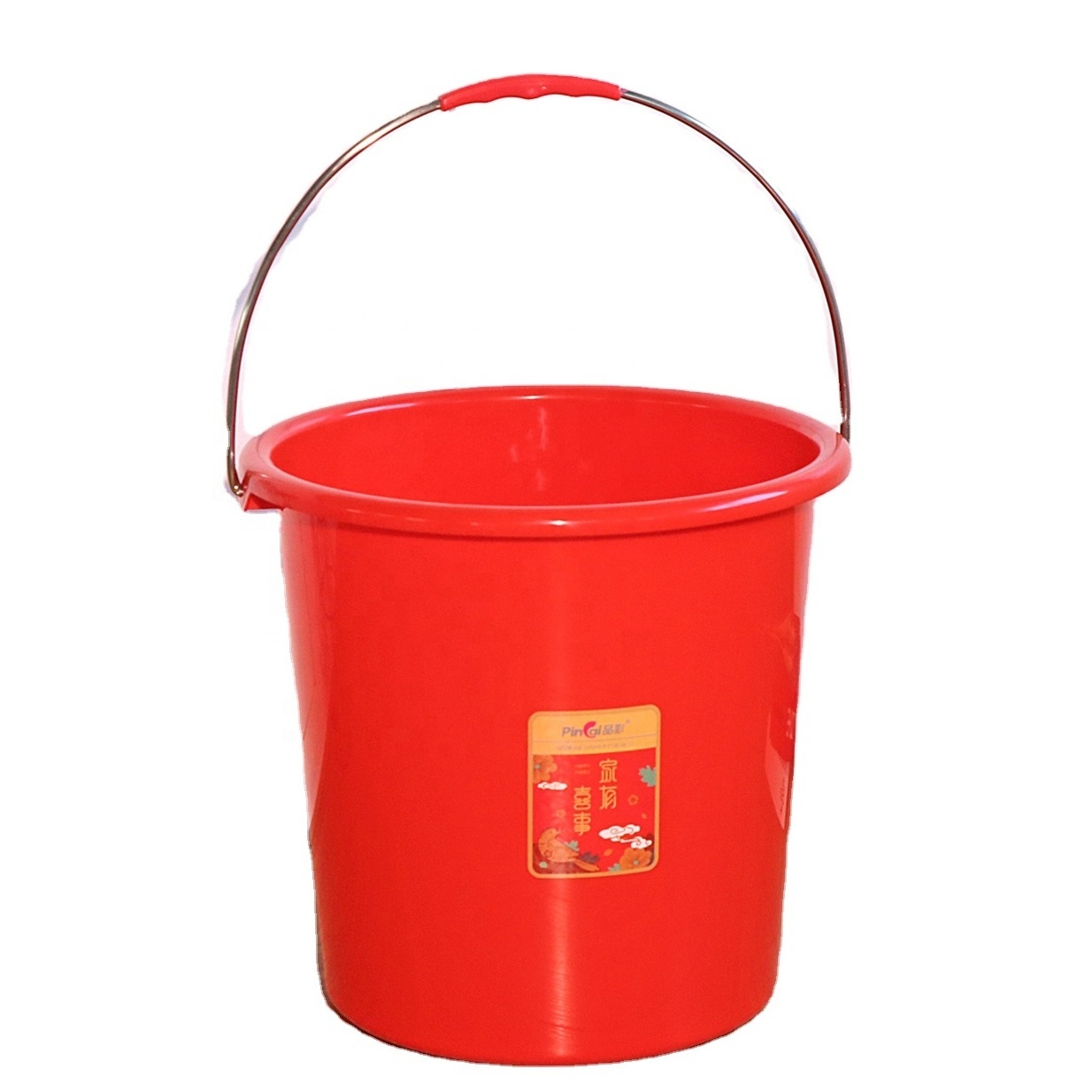 Support OEM Customization Stainless Steel Handle Red Water Pail PP Plastic Water Bucket