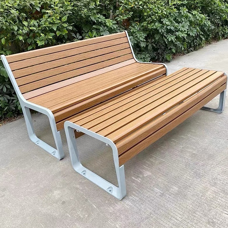 Factory sales stainless steel seat Solidwood park benches aluminum outdoor bench legs Waterproof coating modern wooden bench