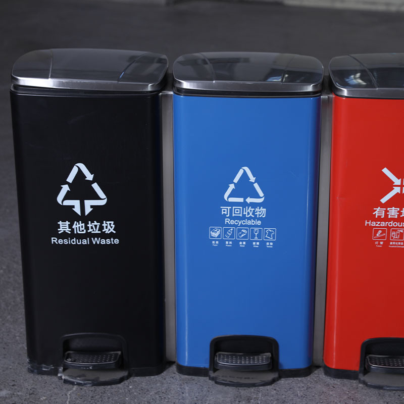 2023New style High quality modern trash cans litter garbage rubbish bins 4 compartment steel recycle bin with locks