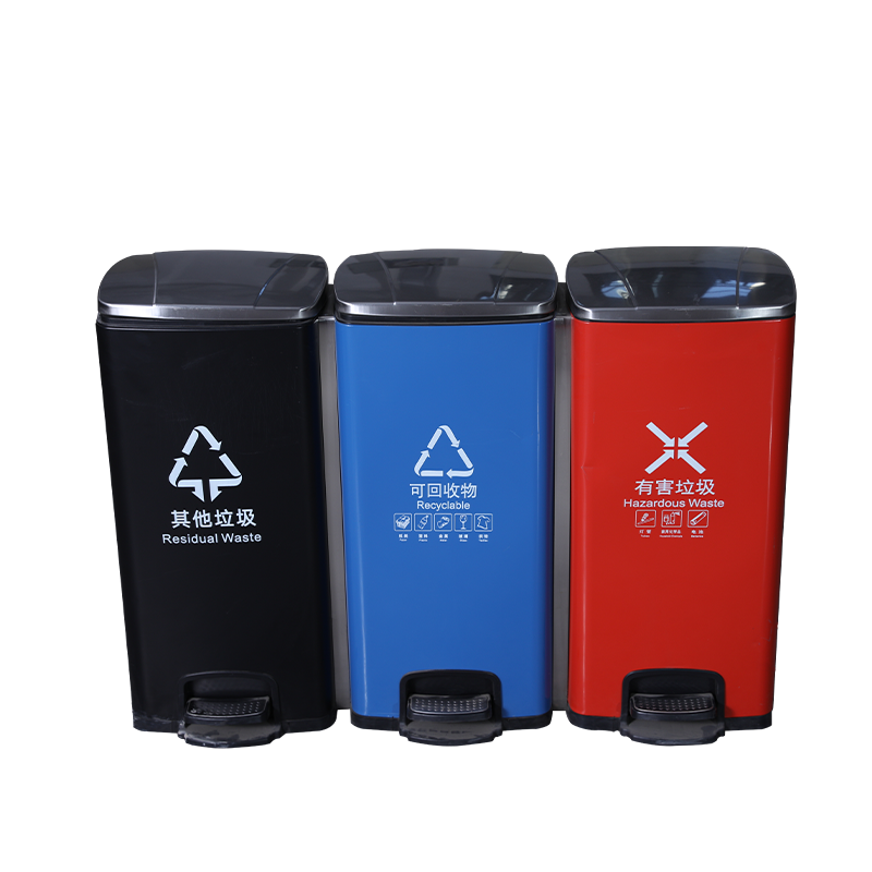 2023New style High quality modern trash cans litter garbage rubbish bins 4 compartment steel recycle bin with locks