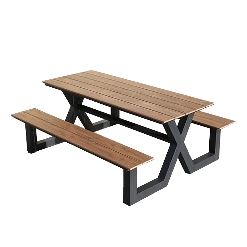 Aluminium Outdoor Dining Table Modern BBQ Furniture Picnic Coffee Set Patio Outdoor Chairs and Square Table 6 Seats Solid Wood