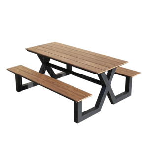 Aluminium Outdoor Dining Table Modern BBQ Furniture Picnic Coffee Set Patio Outdoor Chairs and Square Table 6 Seats Solid Wood