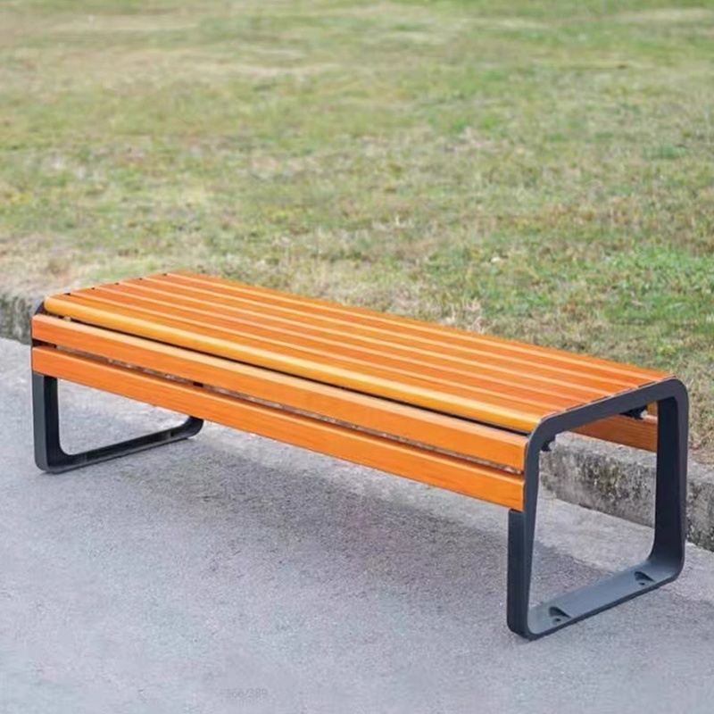 Factory sales stainless steel seat Solidwood park benches aluminum outdoor bench legs Waterproof coating modern wooden bench