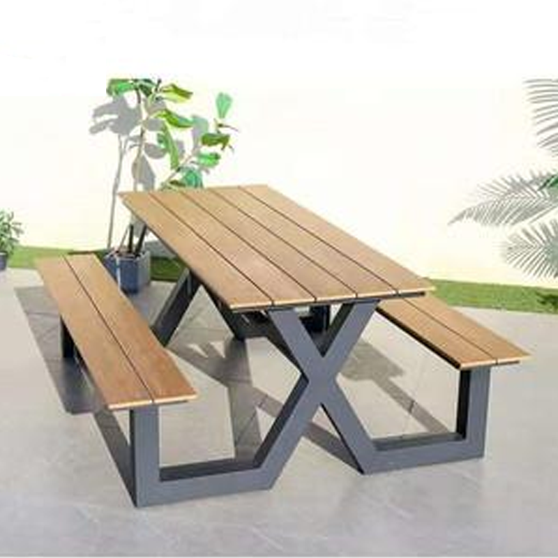 Aluminium Outdoor Dining Table Modern BBQ Furniture Picnic Coffee Set Patio Outdoor Chairs and Square Table 6 Seats Solid Wood