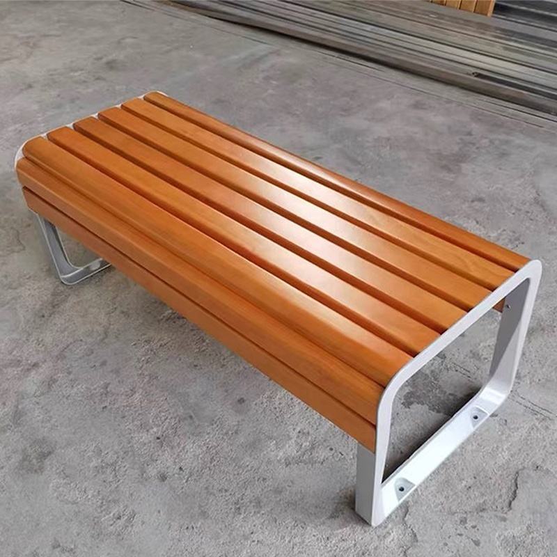 Factory sales stainless steel seat Solidwood park benches aluminum outdoor bench legs Waterproof coating modern wooden bench