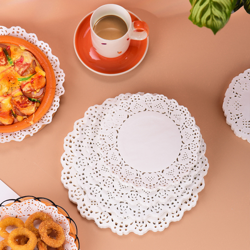 High Quality 4 Inch Round White Large Printing Disposable Cake Greaseproof Paper Lace Placemat Doilies