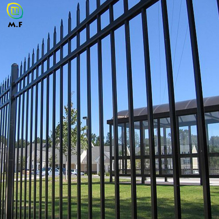 Metal black security 6x8 steel picket fence spear fence panels outdoor garden galvanized wrought iron steel fence panels