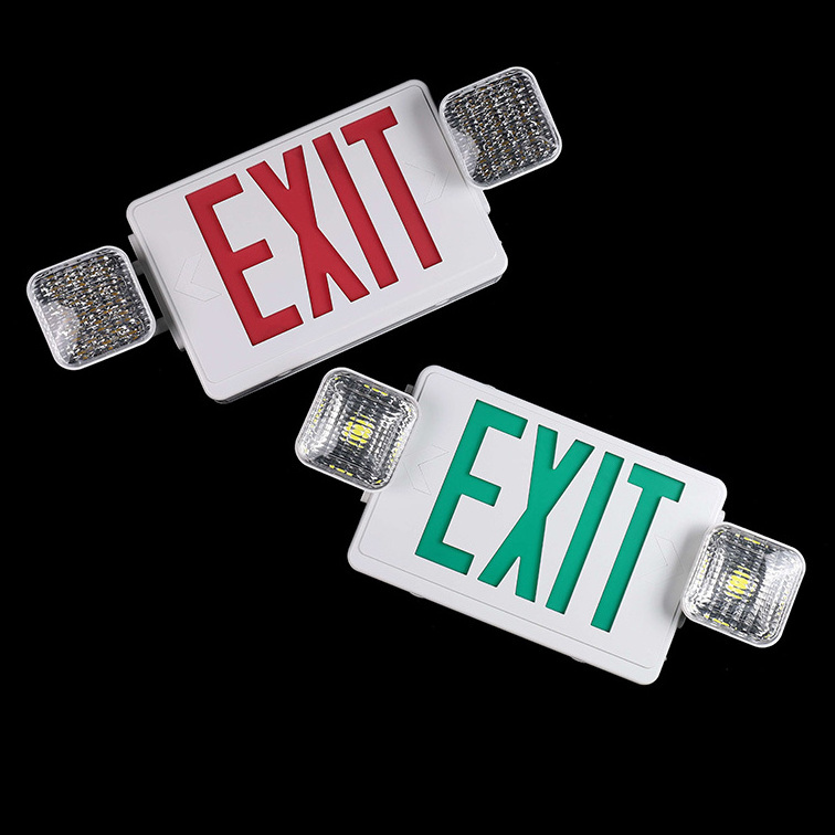 Thermoplastic Abs Housing 5va Flame Rating Two Head LED Emergency Light Combo Led Exit Sign with emergency light