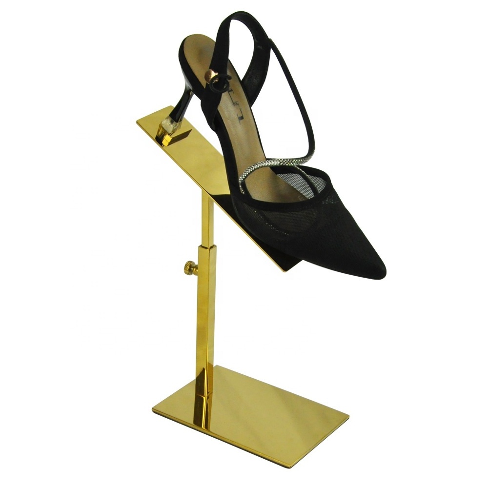 High Quality Titanium Plating in Gold Rotating Stainless Steel Shoe Display Stand