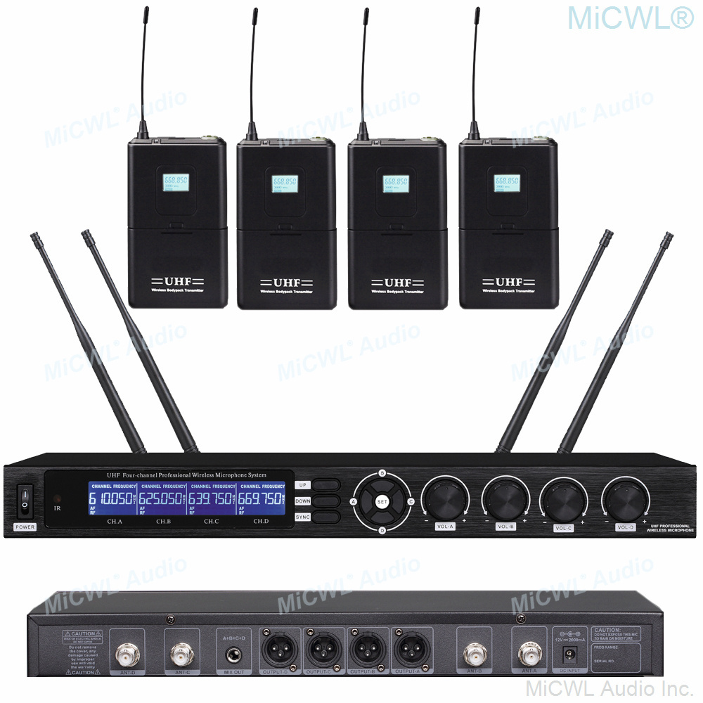 MiCWL Professional 4 Channel UHF Wireless Microphone System with Four Headsets Condenser  Mic