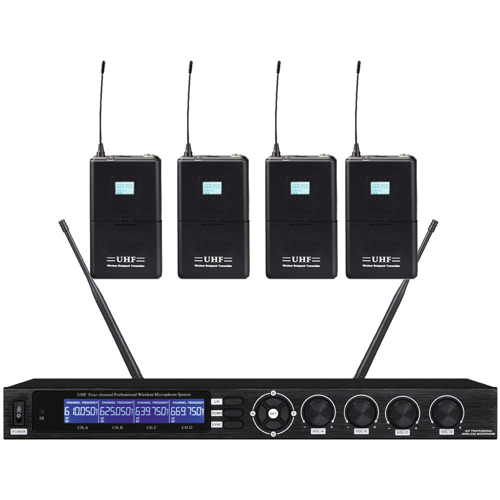 MiCWL Professional 4 Channel UHF Wireless Microphone System with Four Headsets Condenser  Mic