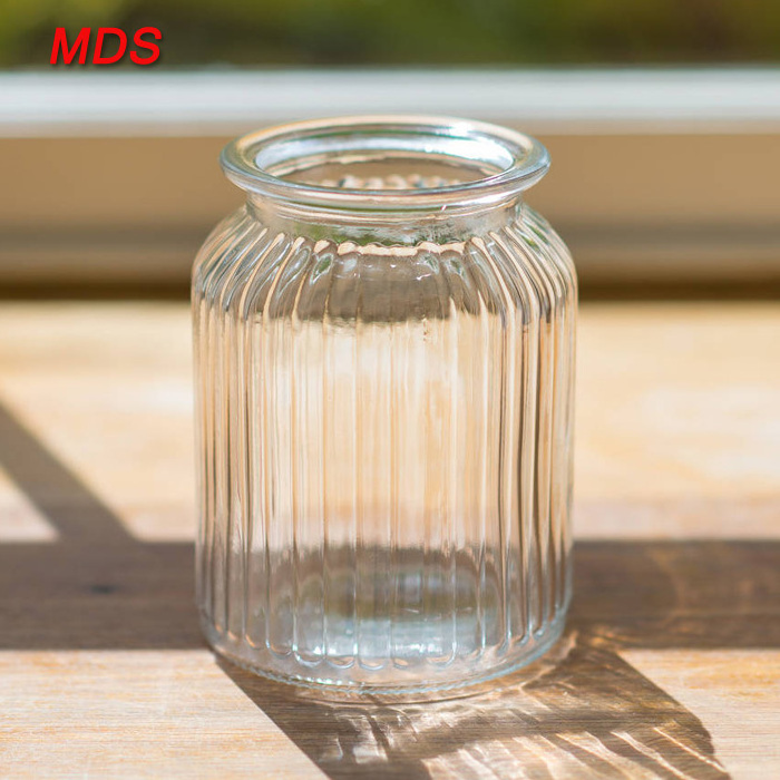 Glass material clear ribbed large jar glass vase for home