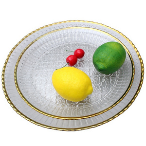 Gold rim glass plate with Home fruit salad dessert cake steak Western plate flat plate