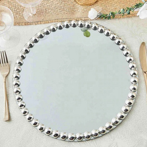 New Design Customized 13" Silver Pearl Beaded Rim Mirror Glass Charger Plates Wedding Dinner Chargers Plate