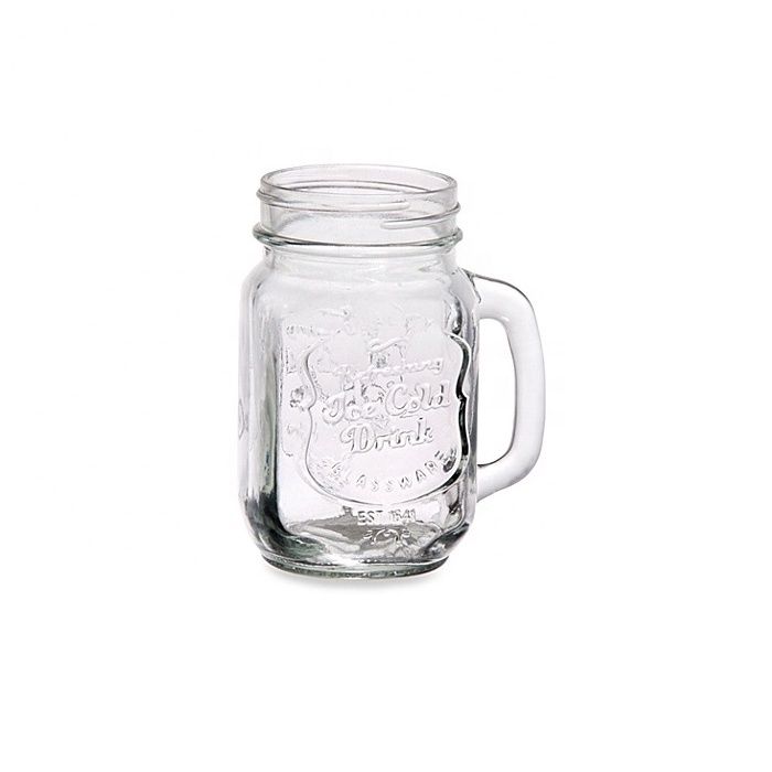 Drinking glassware lemon juice mason jar with handle and straw