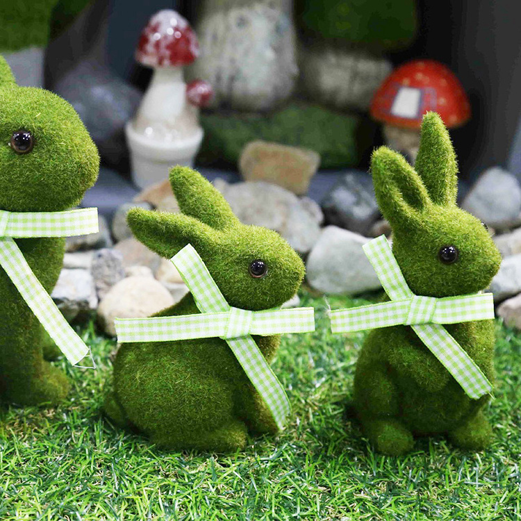 Artificial Moss Grass Animals Flocked Easter Bunny For Garden Tabletop Home Party Decoration