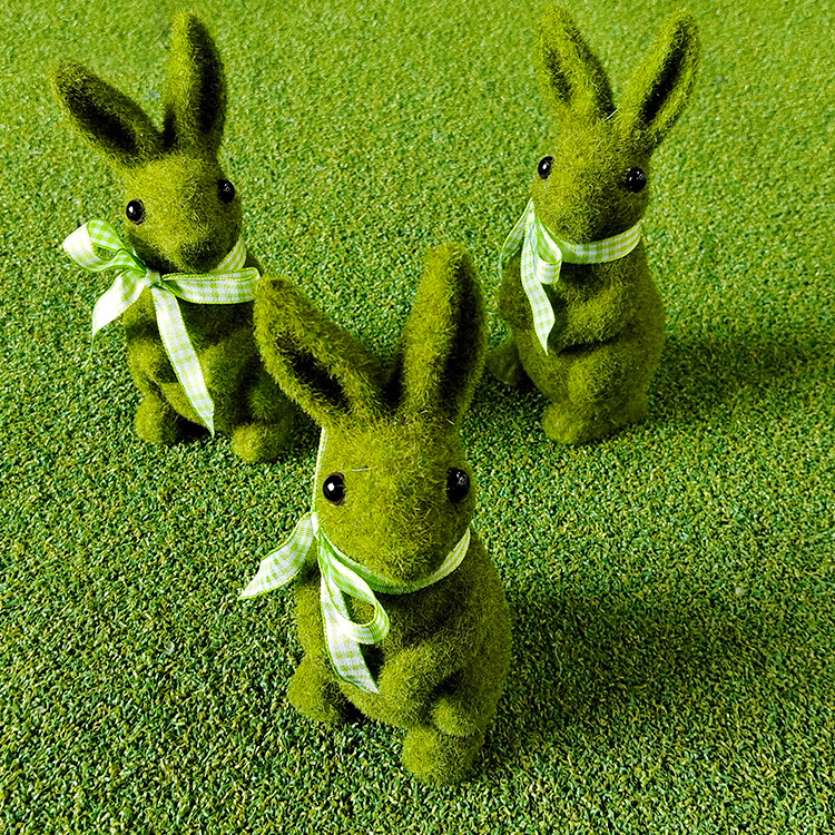 wholesale artificial moss topiaries animals flocked easter bunny for decoration