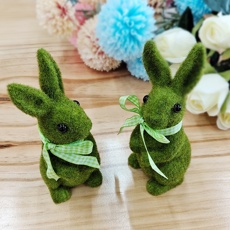 wholesale artificial moss topiaries animals flocked easter bunny for decoration