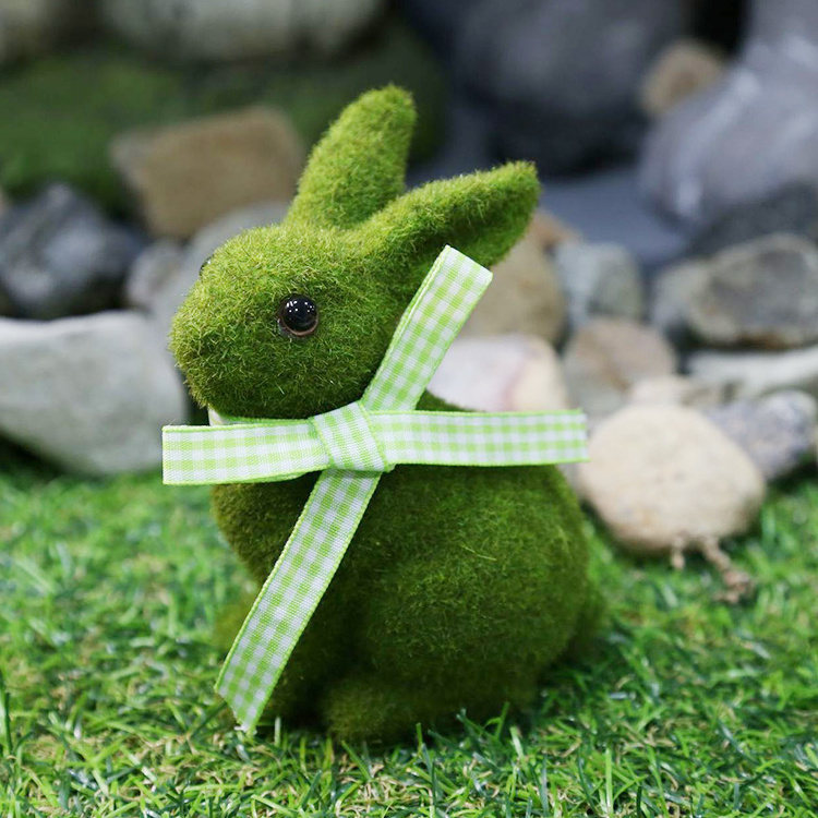 Artificial Moss Grass Animals Flocked Easter Bunny For Garden Tabletop Home Party Decoration