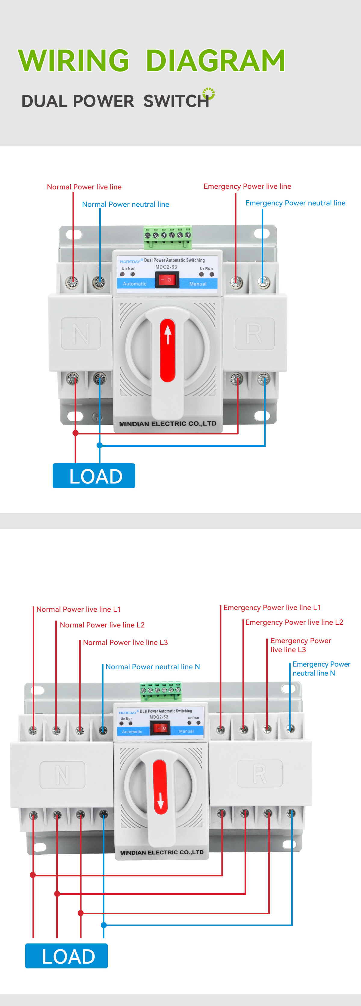 MOREDAY 63A Automatic generator 2P 3P 4P transfer switch controller Ats Dual Power changeover Switch