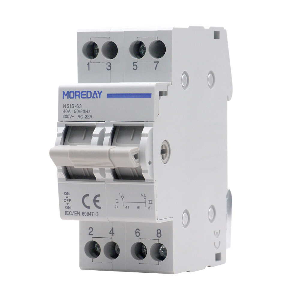 Moreday Dual Power Automatic Manual Transfer Switch 2P 2poles 63A Modular Dual Power Manual Transfer Switch Rail Type