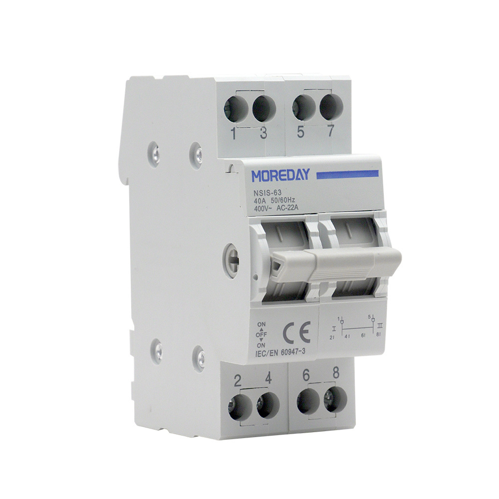 Moreday Dual Power Automatic Manual Transfer Switch 2P 2poles 63A Modular Dual Power Manual Transfer Switch Rail Type