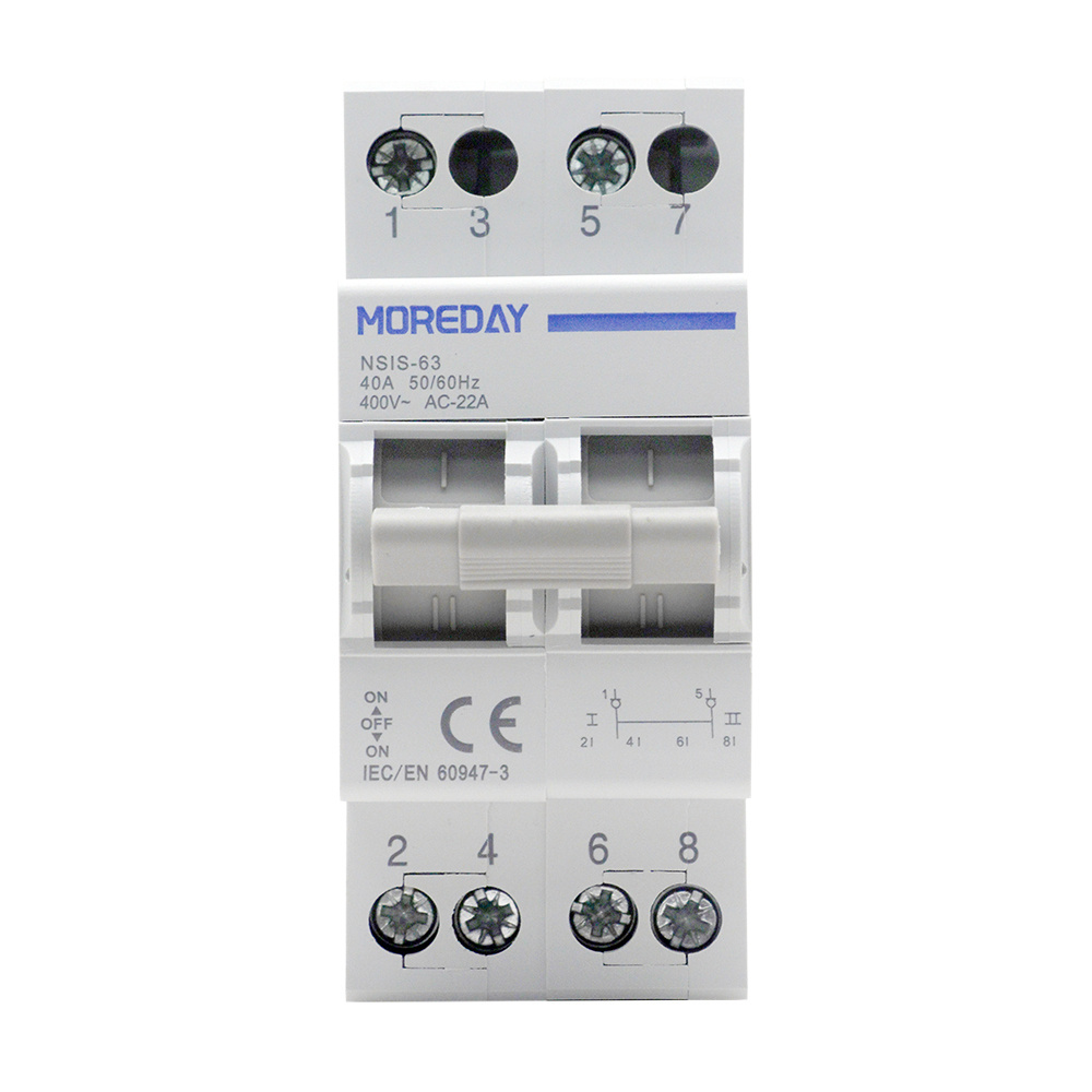 Moreday Dual Power Automatic Manual Transfer Switch 2P 2poles 63A Modular Dual Power Manual Transfer Switch Rail Type