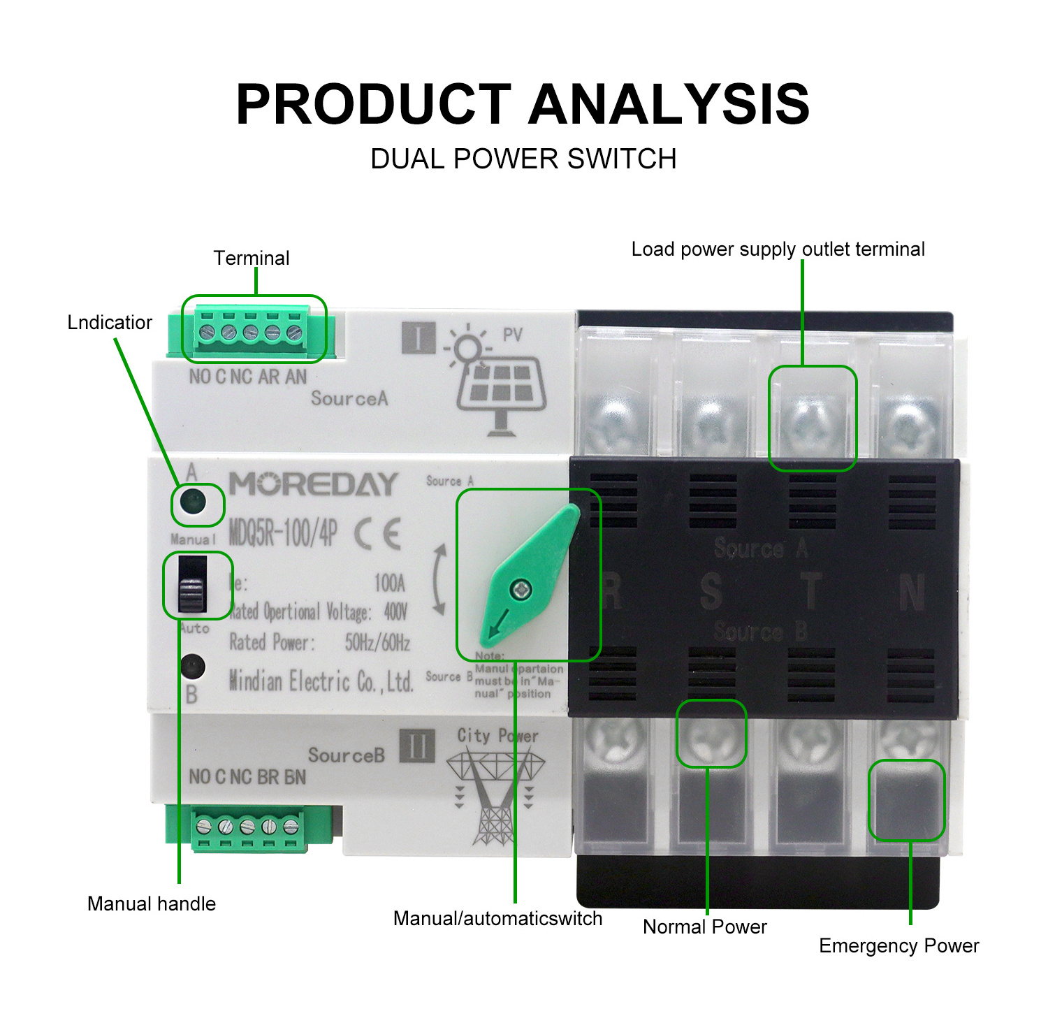 ATS Switch Automatic Transfer Switch PC Level 16A 20A 25A 32A 40A 50A 63A 2P 3P 4P For Solar System isolator switch 63amp