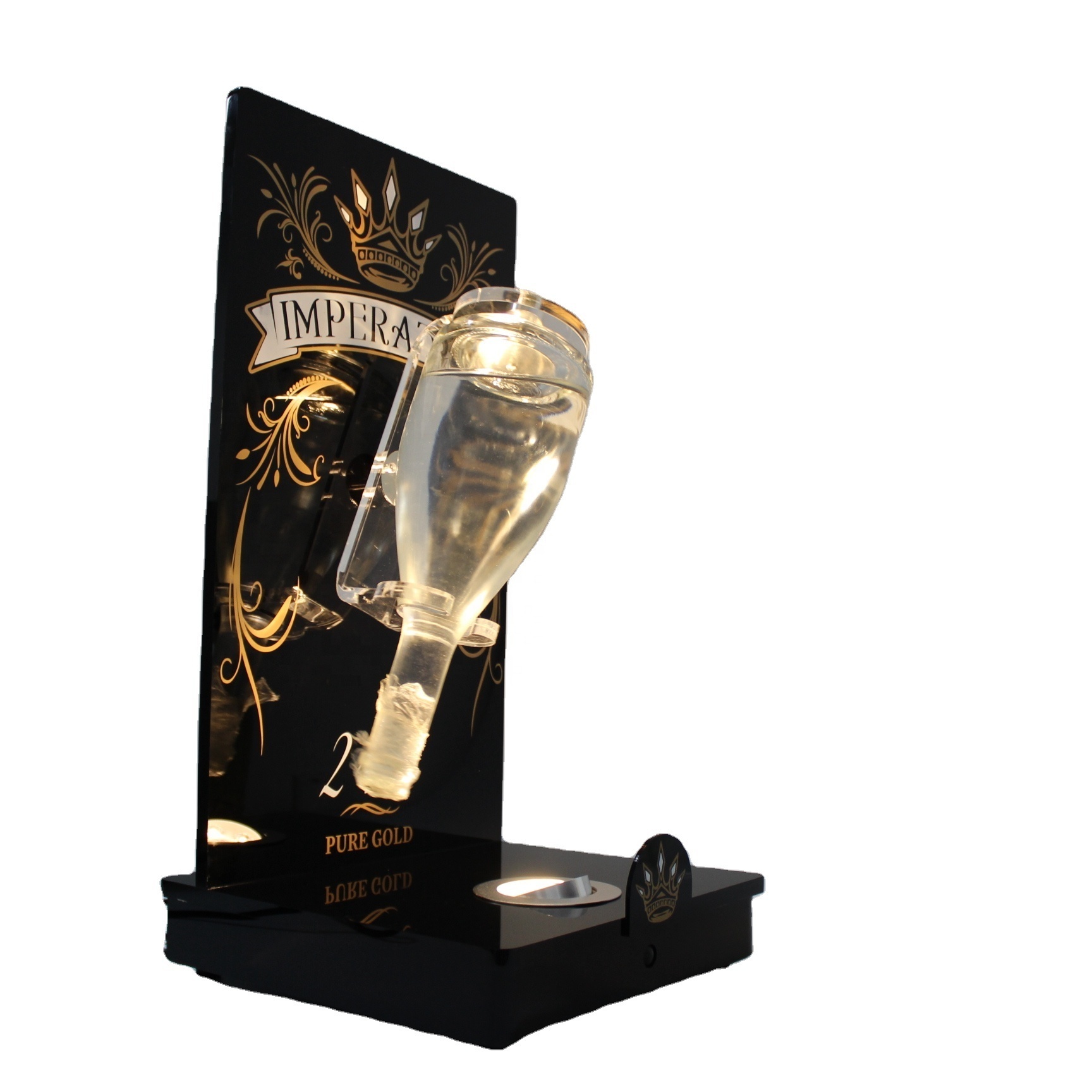 New Design Desktop LED Lighting Acrylic Glorifier Display Stand wine bottle rotating display