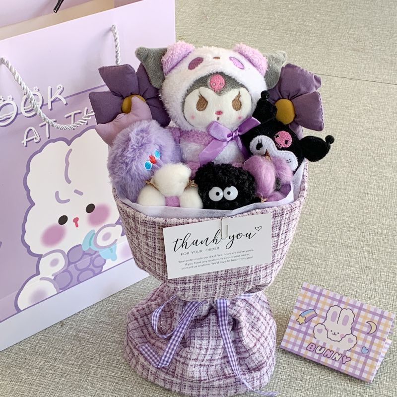 New Sanrie Cinnamoroll Plush Dolls Anime Cartoon Graduation Bouquet Kawai Sanrie Kuromi Plush Flower Valentine's Day gifts