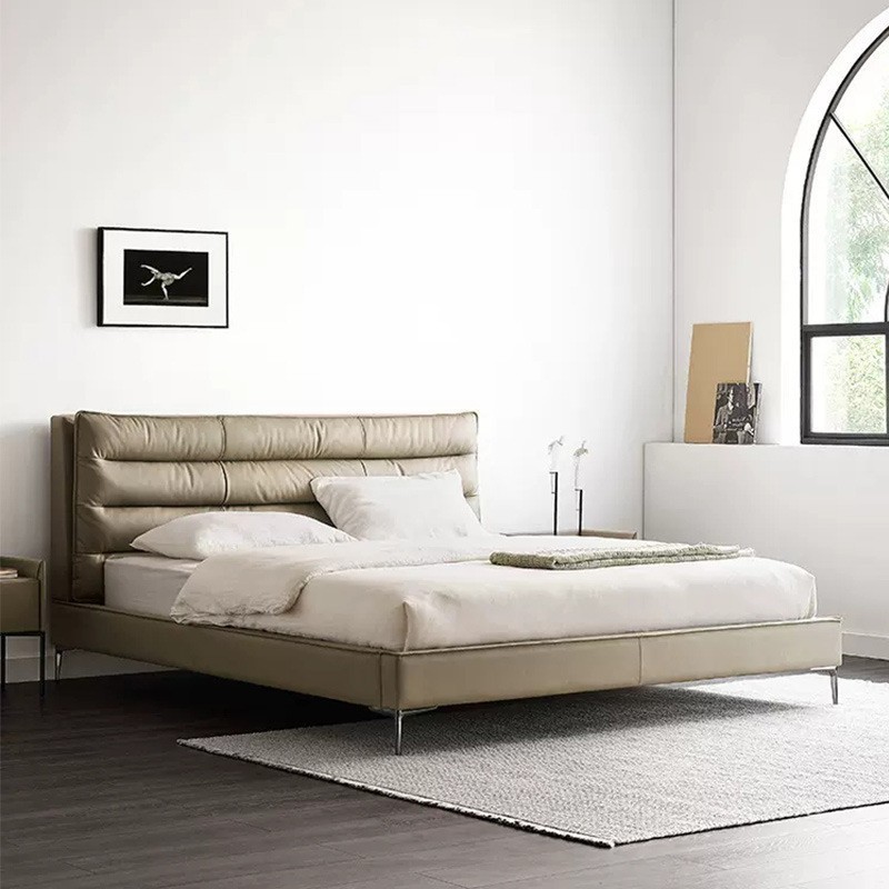 Italian Frosted Leather Luxury Bed Modern Minimalist Double Bedroom Furniture Designer King Beds