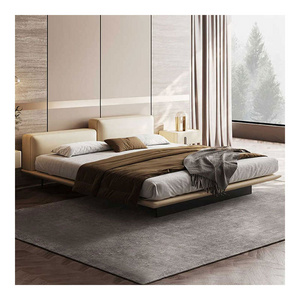 Italian Modern Luxury Leather Bed Bedroom Furniture Double Up-holstered Wooden Tofu Block Bed