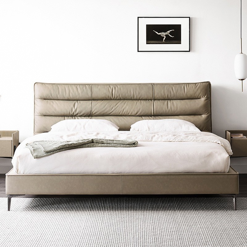 Italian Frosted Leather Luxury Bed Modern Minimalist Double Bedroom Furniture Designer King Beds