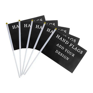 Customizable 100% Polyester Custom Logo Small Mini Handheld Stick Flag Hand Held Waving Flag With Plastic or Wood Pole