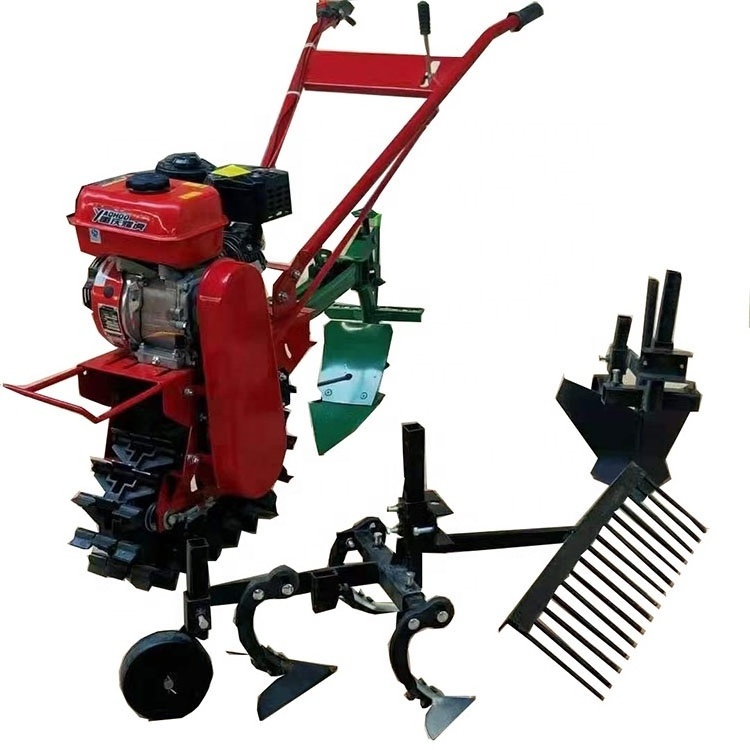 2 wheels chain Crawler with 6hp diesel engine with plough garden power tiller machine Tiller Weeder plough machine