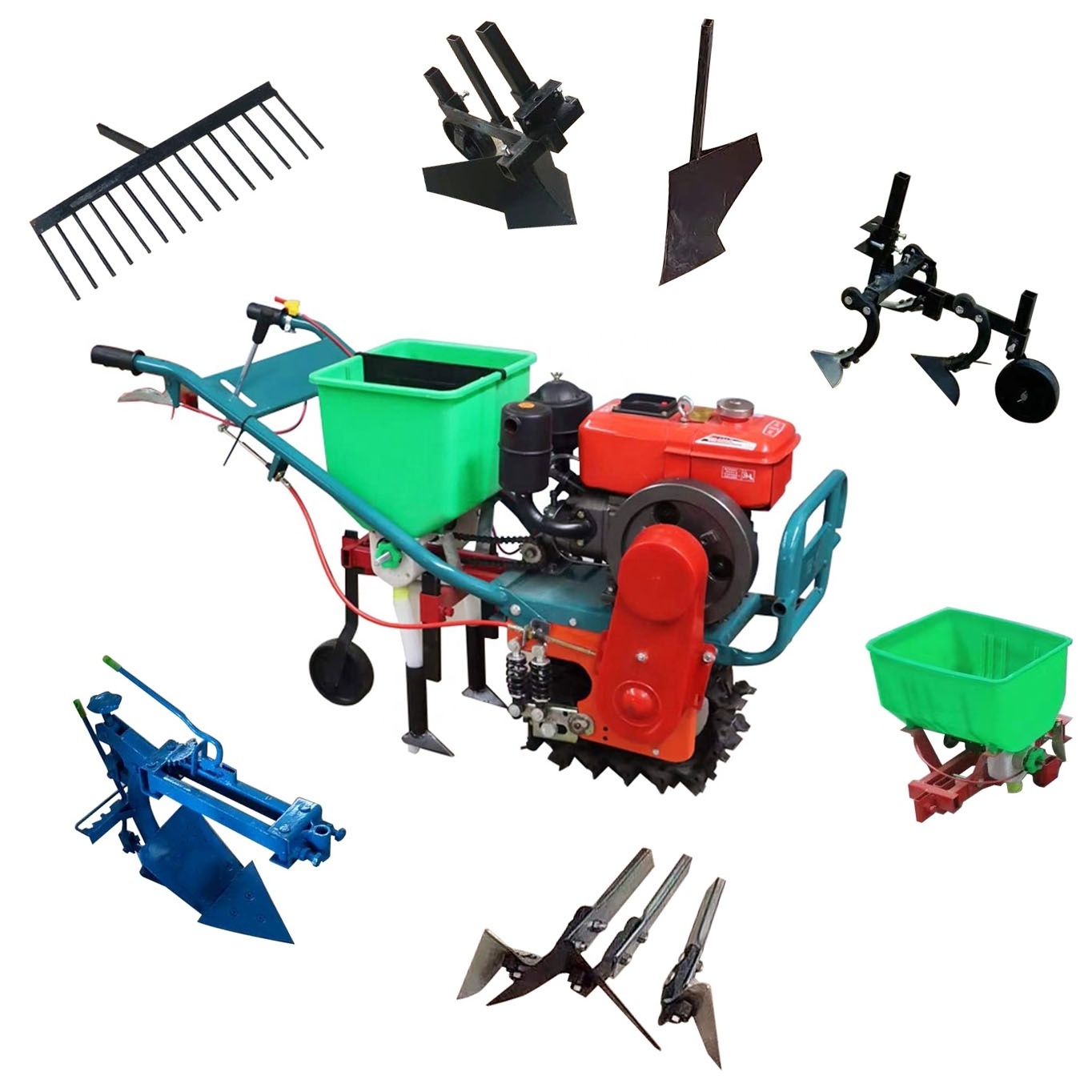 2 wheels chain Crawler with 6hp diesel engine with plough garden power tiller machine Tiller Weeder plough machine